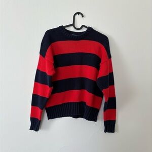 Vintage LizWear Petite Navy & Red Stripped Crew Cotton Sweater - Size Small (Pet